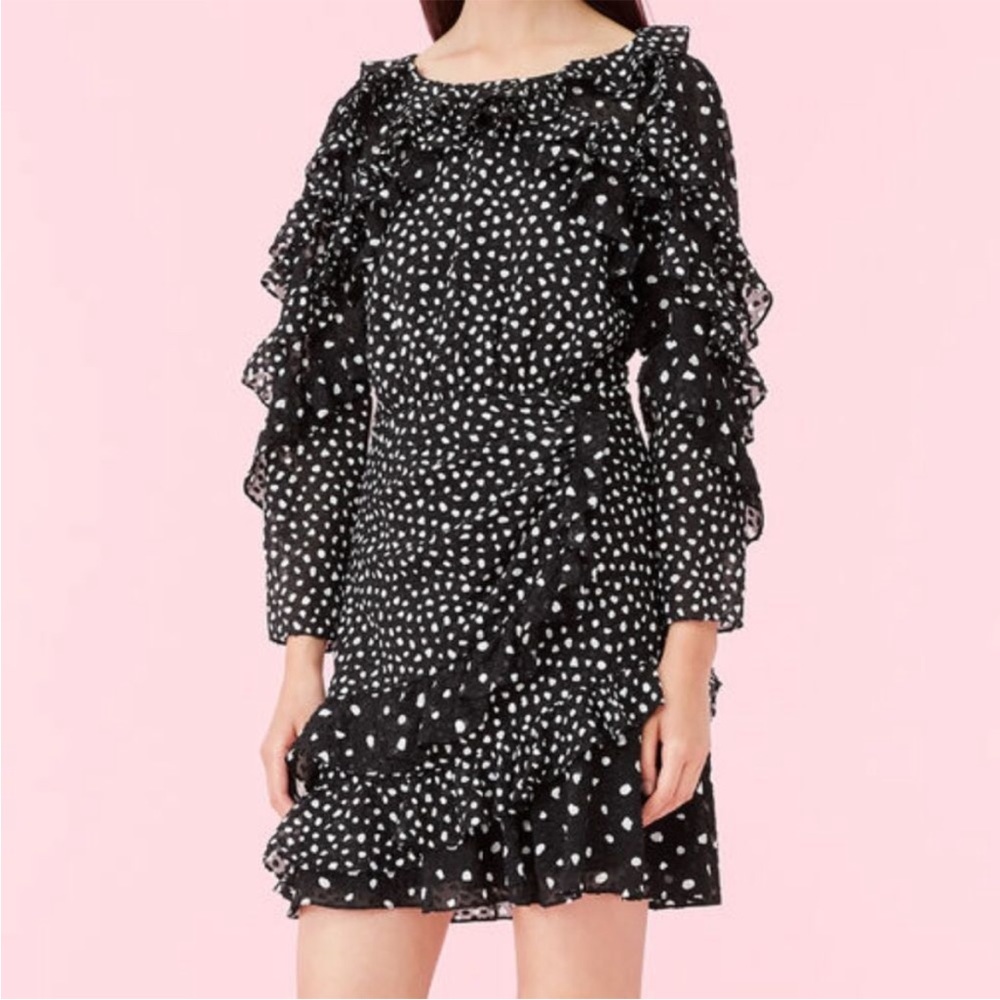 Rebecca Taylor Black Nova Dot Ruffle Clip dress size 2